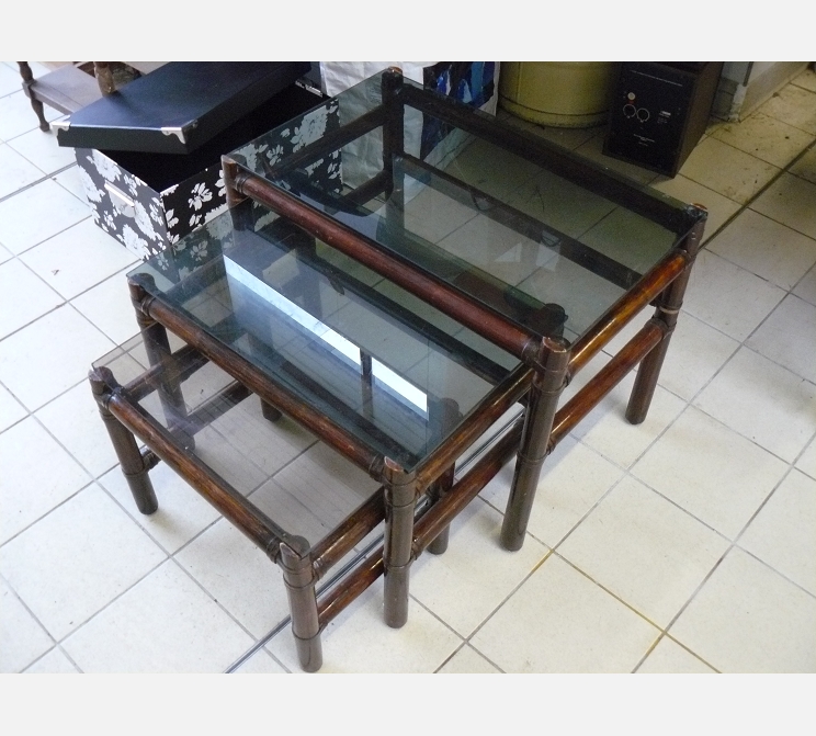 Lot de 3 tables gigognes||bambou