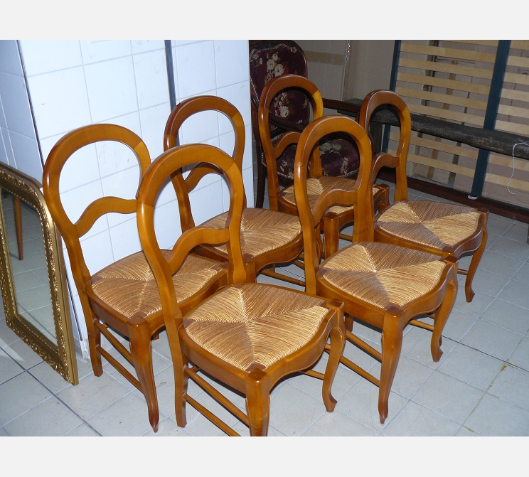 Lot de 6 chaises paillées||style louis philippe