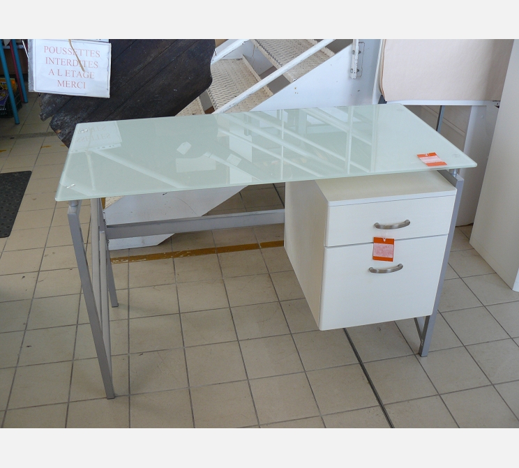 Bureau plateau verre||2 tiroirs