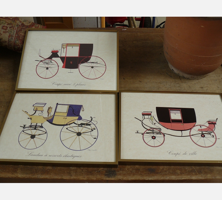 Lithographie calèche||signé