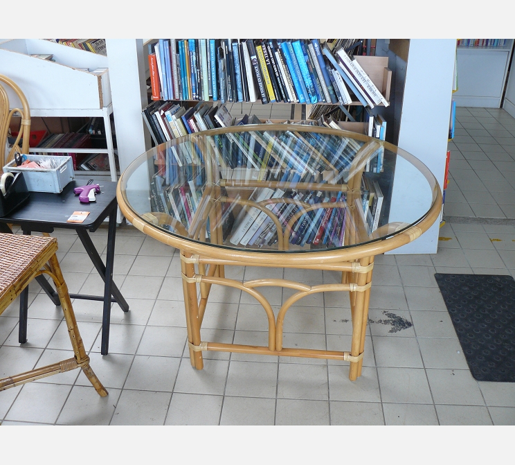Table ronde bambou||plateau verre