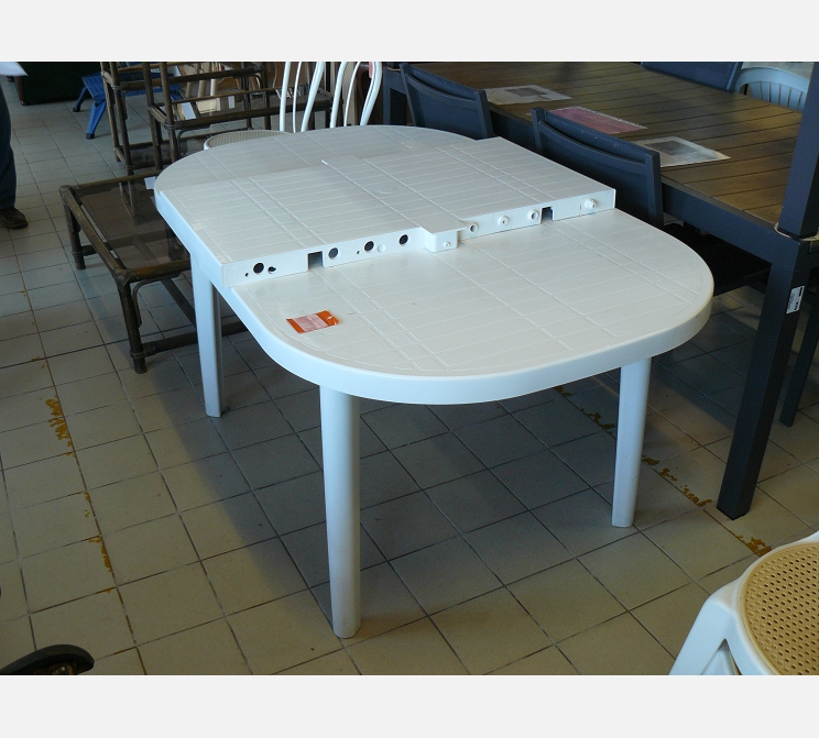 Table de jardin + 3 allonges||PVC blanc