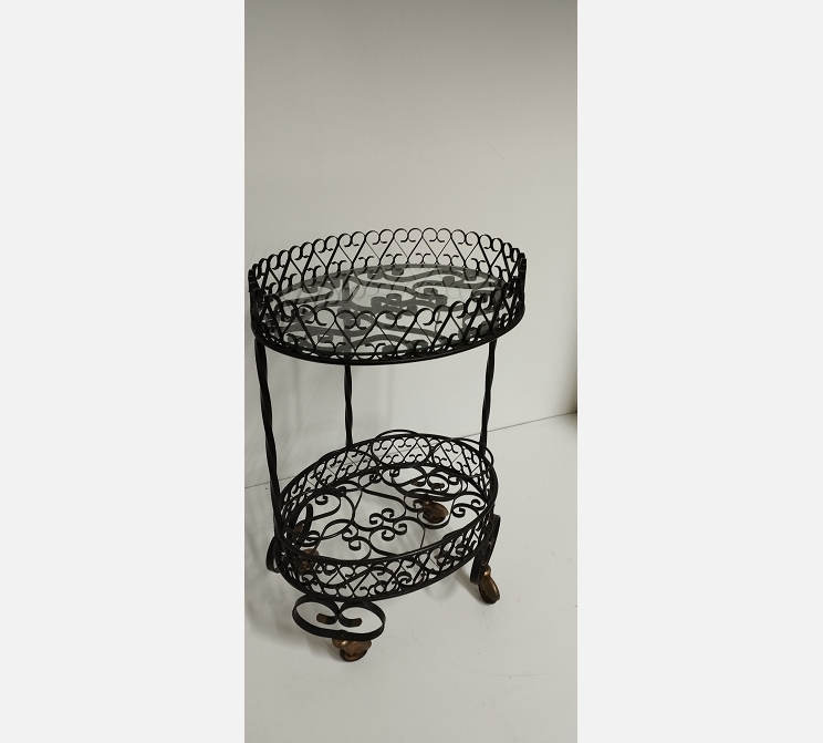 Desserte bar Ã  roulettes en fer forgé