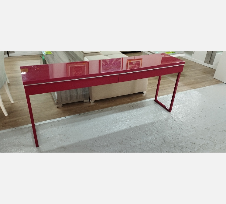 Très grande console Ikea laquée rouge avec 2 tiroirs. Longueur 180 cm.